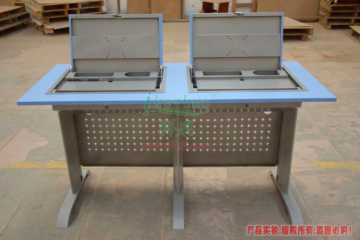 科桌家具,翻转电脑桌,双人金属脚架手动箱体翻转电脑桌 科桌家具,翻转电脑桌,双人金属脚架手动箱体翻转电脑桌