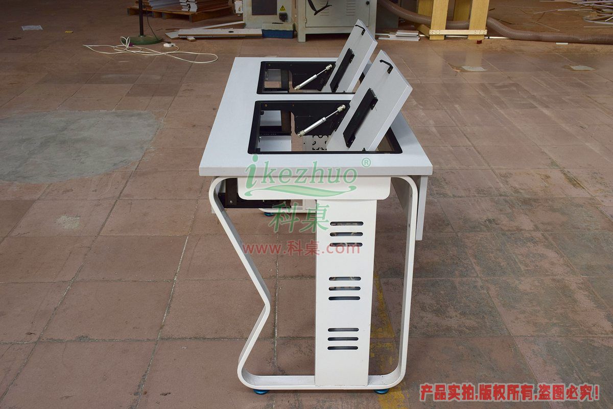 科桌家具,翻转电脑桌,双人电脑桌,双人位金属脚架带边框翻转电脑桌K16-C